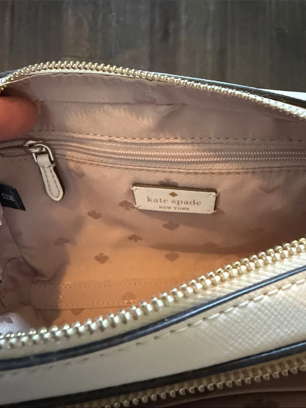 kate spade Cream Leather Crossbody with Gold Logo